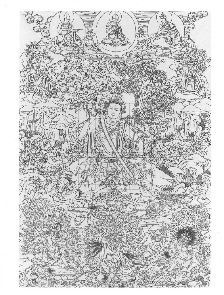 沃唐卡-唐卡白描线稿编号RD98857：马吉拉准