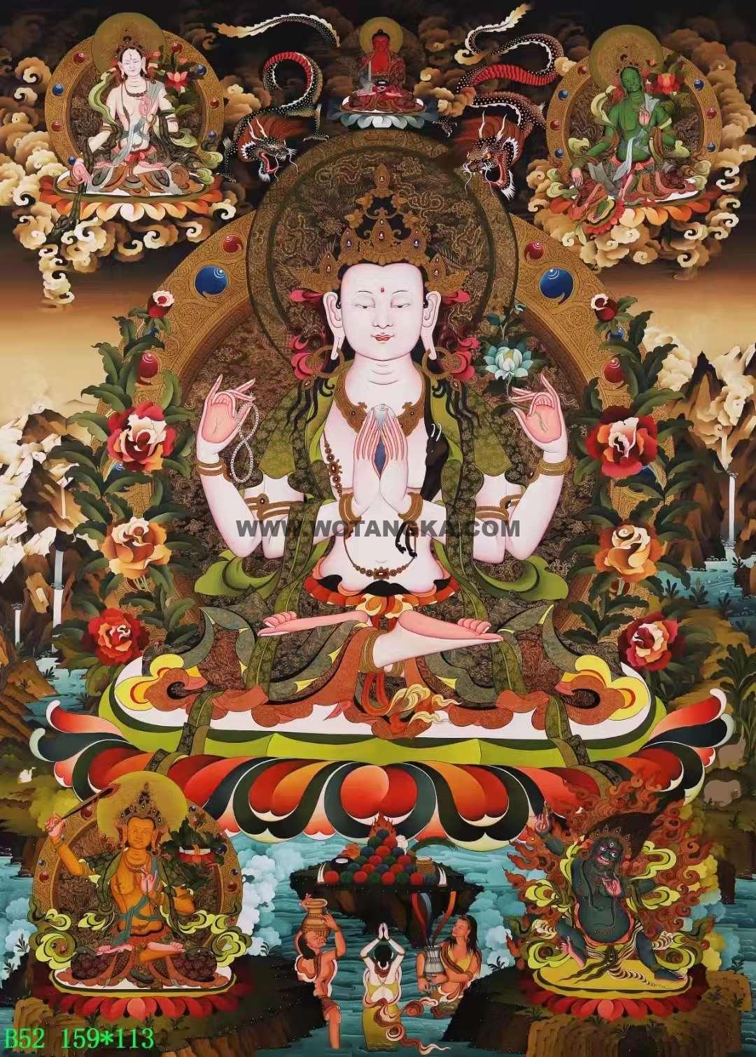 编号138-318587：彩绘唐卡-四臂观音（159*113CM左右）