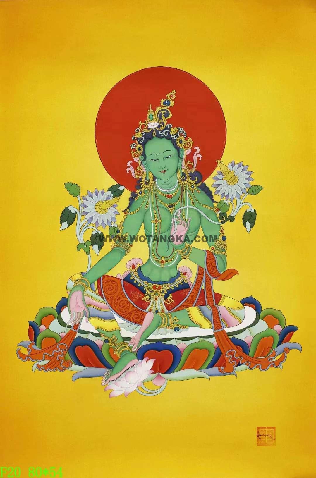 编号138-114304:彩绘唐卡-绿度母(80*54CM左右)
