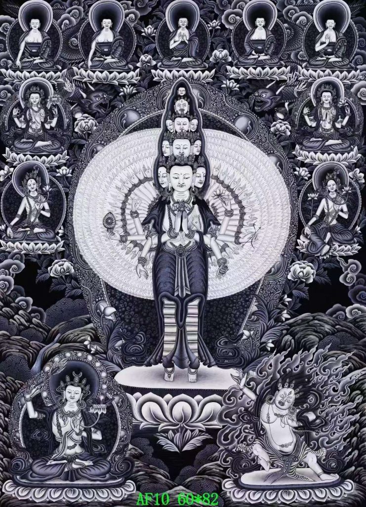 编号138-212038：彩绘唐卡-千手观音·三怙主（82*60CM左右）