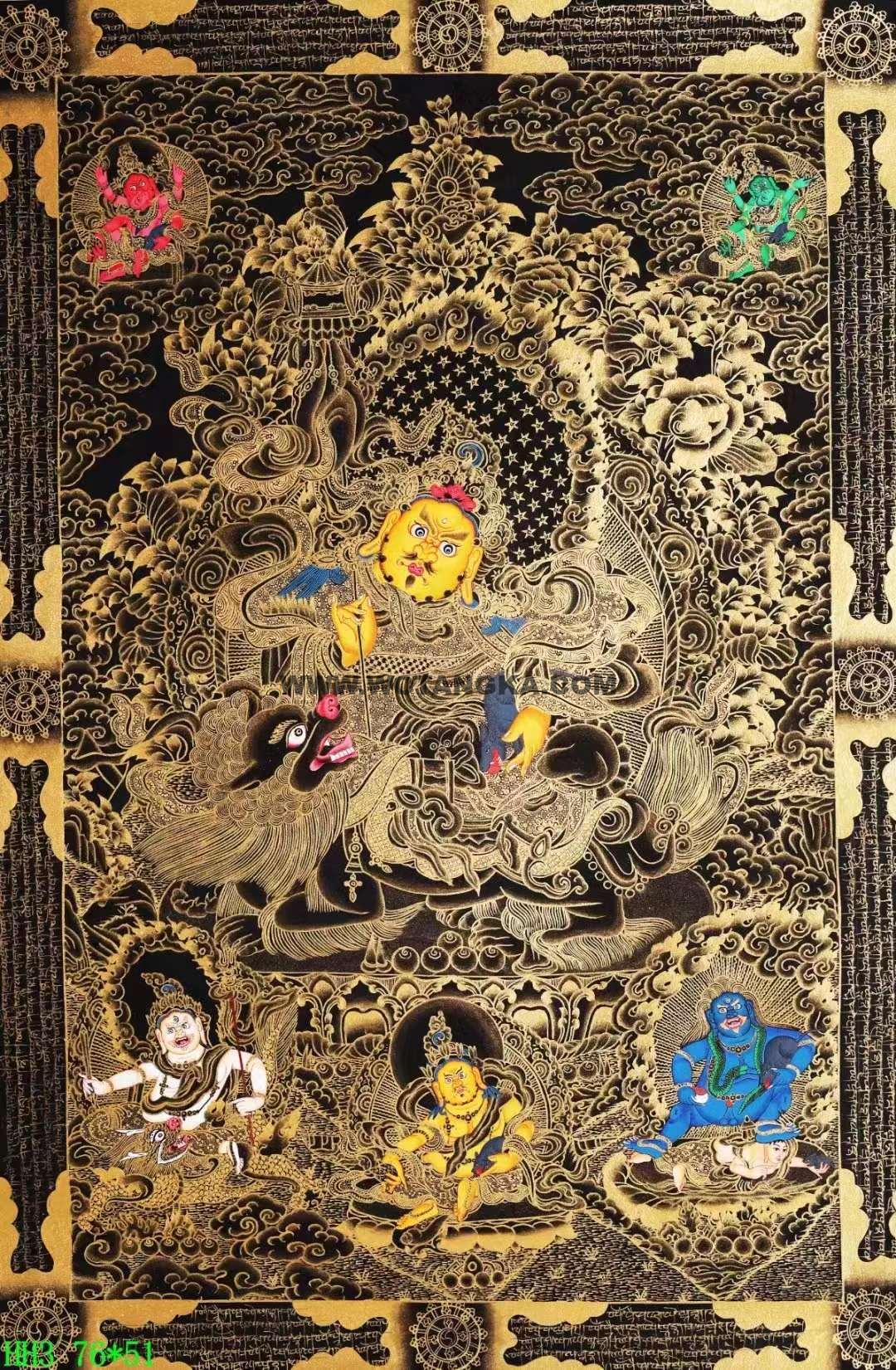 编号138-230656：黑金唐卡-财宝天王·五方财神（76*51CM左右）