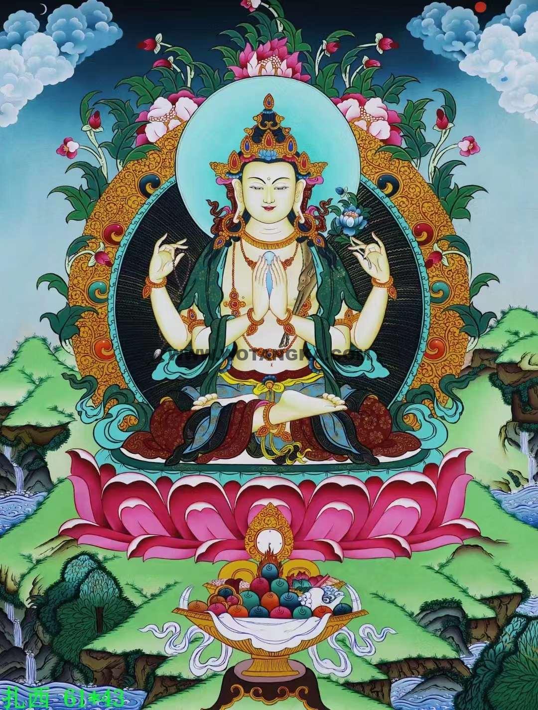 编号138-301052：彩绘唐卡-四臂观音（61*43CM左右）