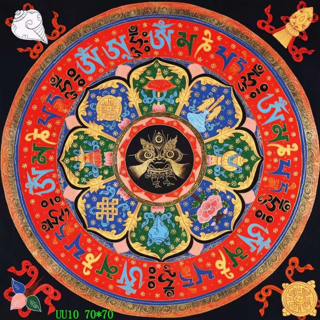 编号138-394494：彩绘唐卡-六字真言坛城（70*70CM左右）