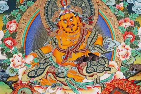 编号138-584090：彩绘唐卡-五方财神（80*60CM左右）