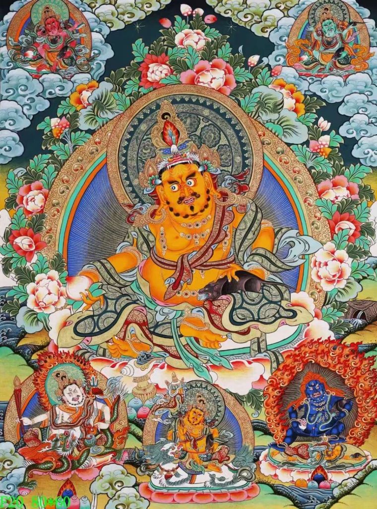 编号138-584090：彩绘唐卡-五方财神（80*60CM左右）