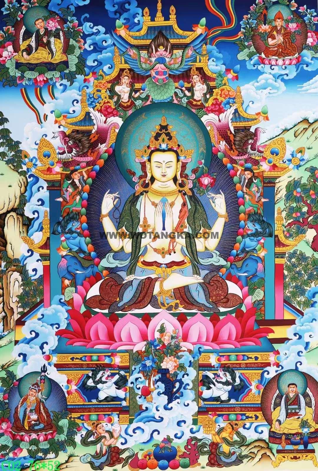 编号138-623853：彩绘唐卡-四臂观音（76*52CM左右）
