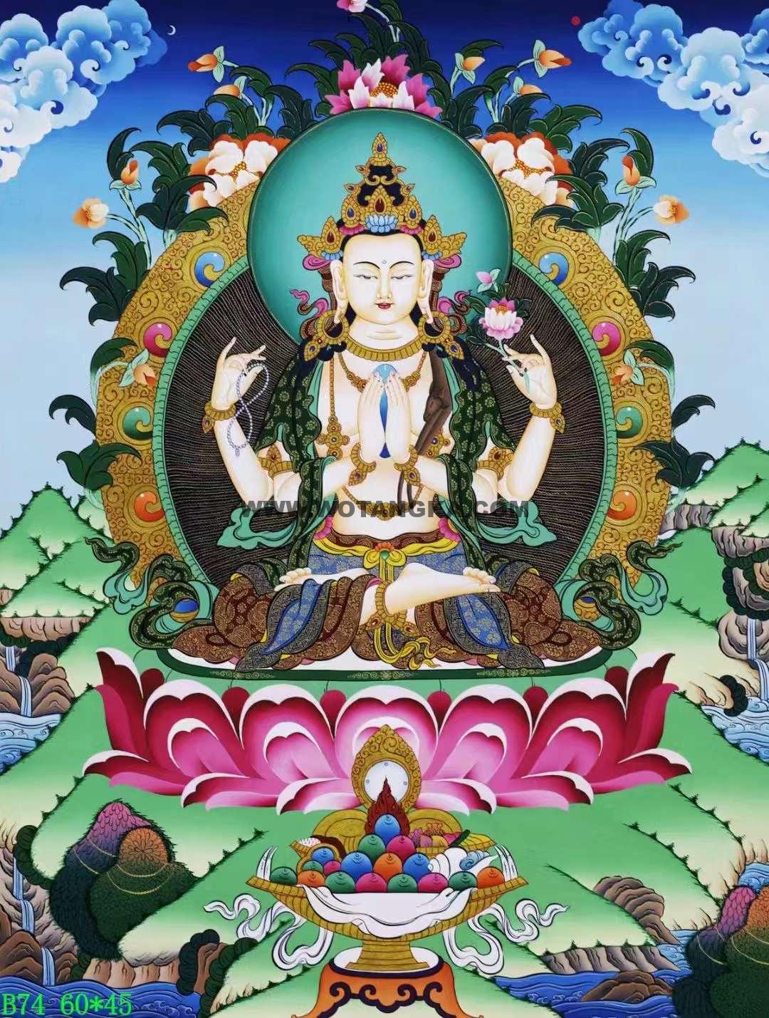 编号138-691932：彩绘唐卡-四臂观音（60*45CM左右）