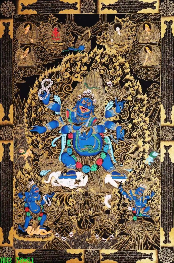 编号138-716529：黑金唐卡-黑六臂玛哈嘎拉（76*51CM左右）