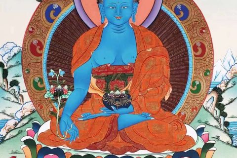 编号138-769239：彩绘唐卡-药师佛（61*42CM左右）