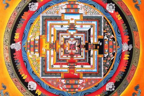 编号138-775185：彩绘唐卡-时轮金刚坛城（90*90CM左右）