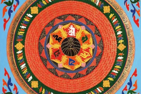 编号138-832214：彩绘唐卡-六字真言坛城（70*70CM左右）