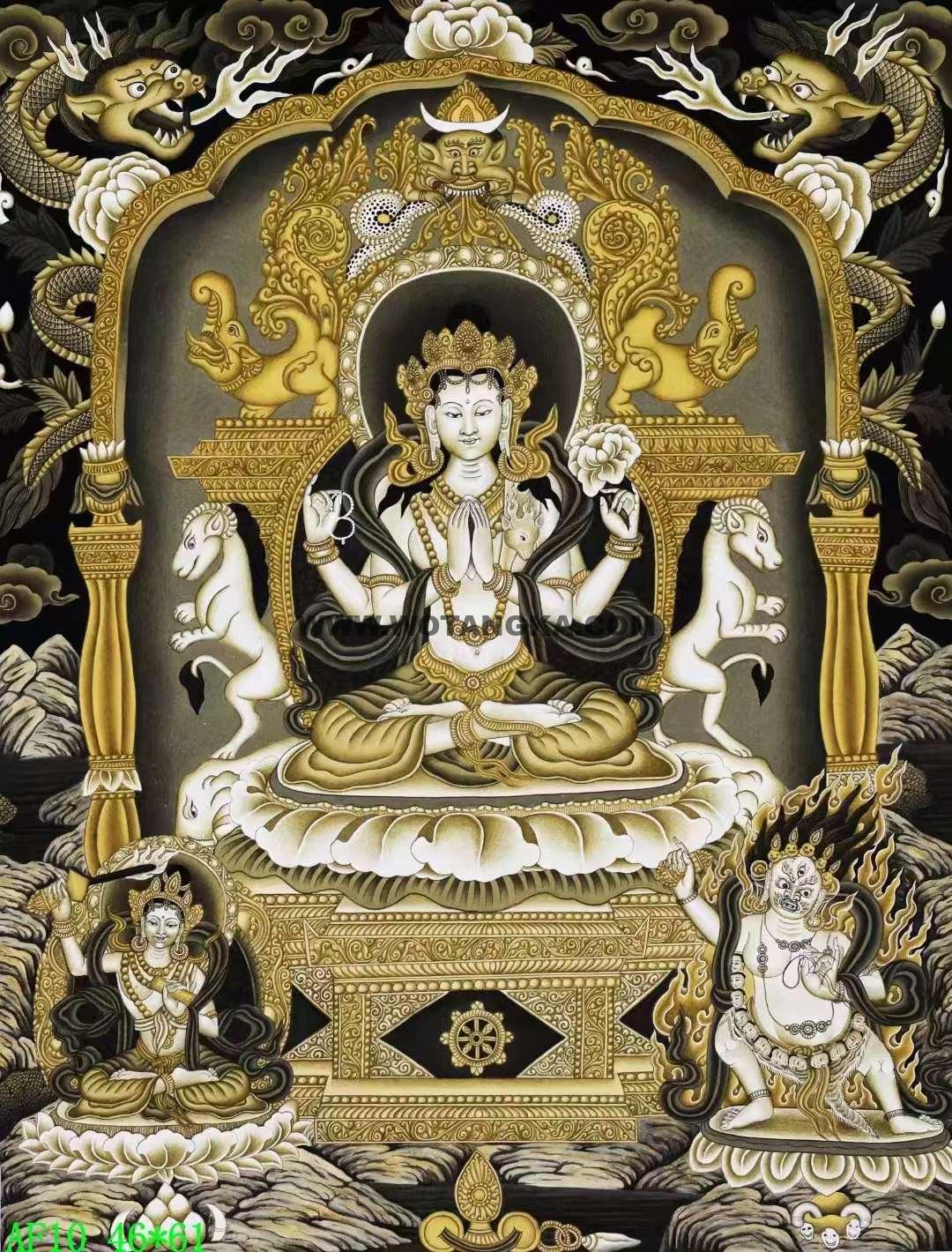 编号138-886846：彩绘唐卡-四臂观音（61*46CM左右）