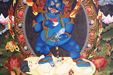 编号138-301819：彩绘唐卡-黑财神·五方财神（76*52CM左右）