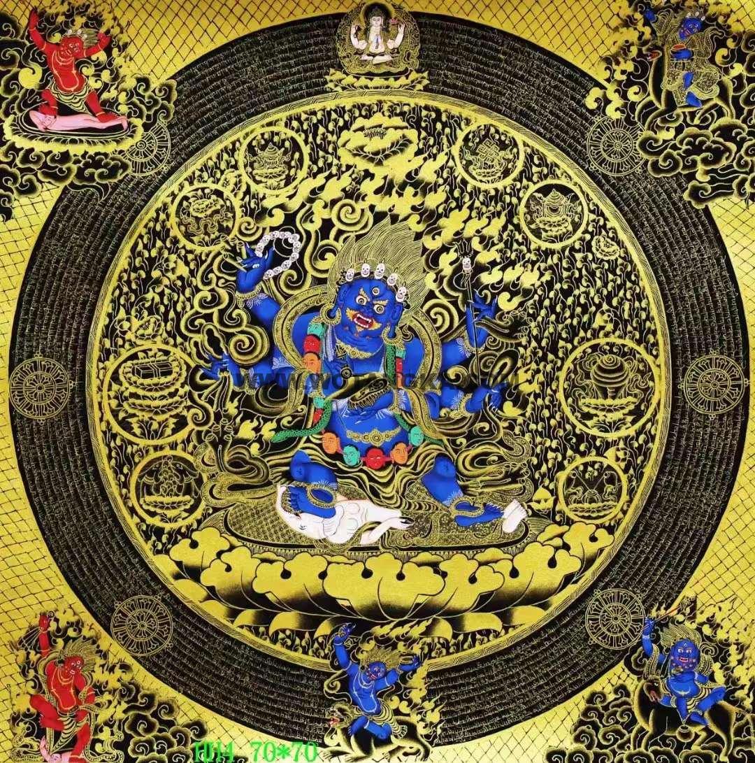 编号138-924979：黑金唐卡-黑六臂玛哈嘎拉（70*70CM左右）
