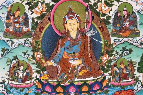 编号138-945438：彩绘唐卡-莲花生大士·莲师八相（60*42CM左右）