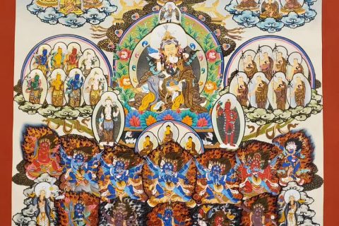 编号155-300337：彩绘唐卡-莲花生大士·宁玛派皈依境（160*110CM左右）
