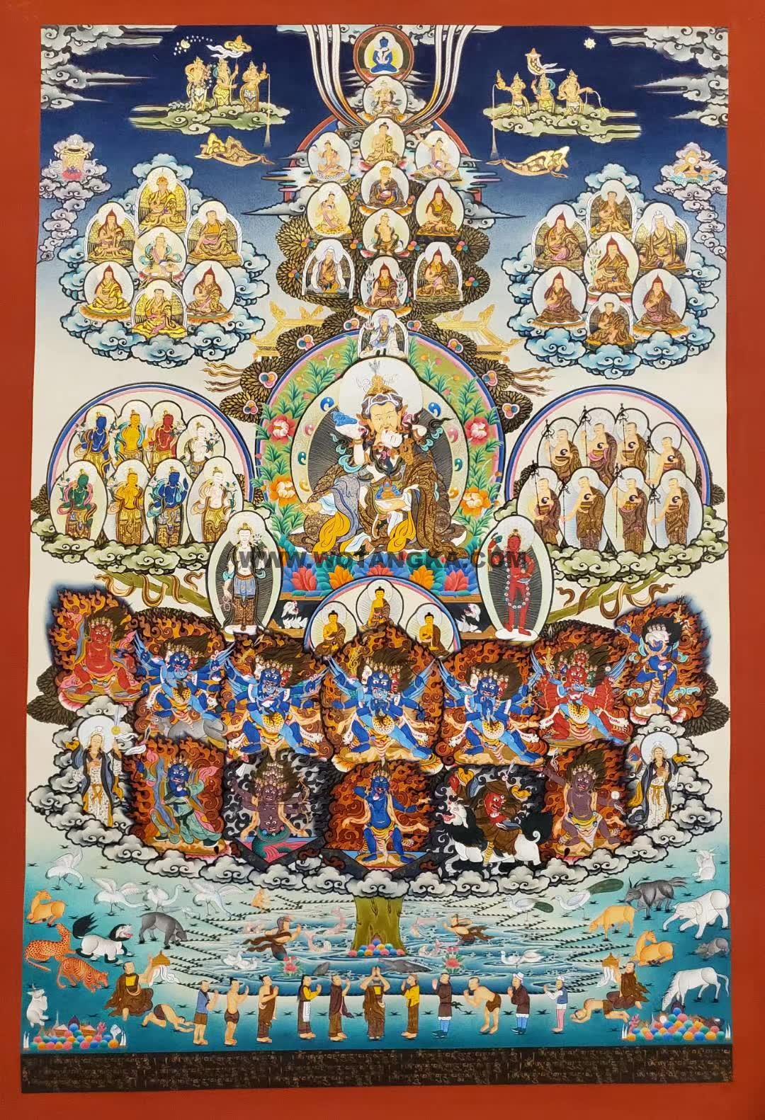 编号155-300337：彩绘唐卡-莲花生大士·宁玛派皈依境（160*110CM左右）