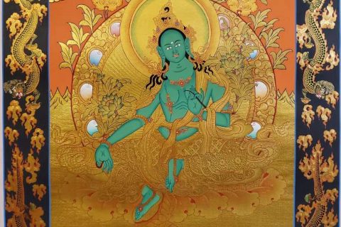 编号155-690604：黄金唐卡-绿度母（60*45CM左右）