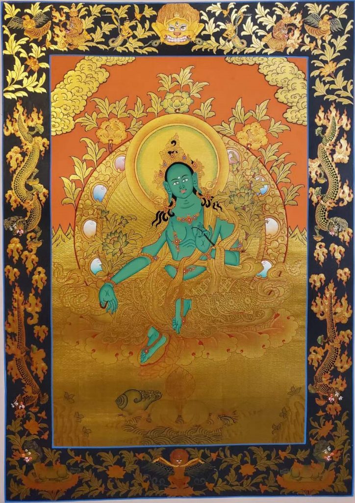 编号155-690604：黄金唐卡-绿度母（60*45CM左右）