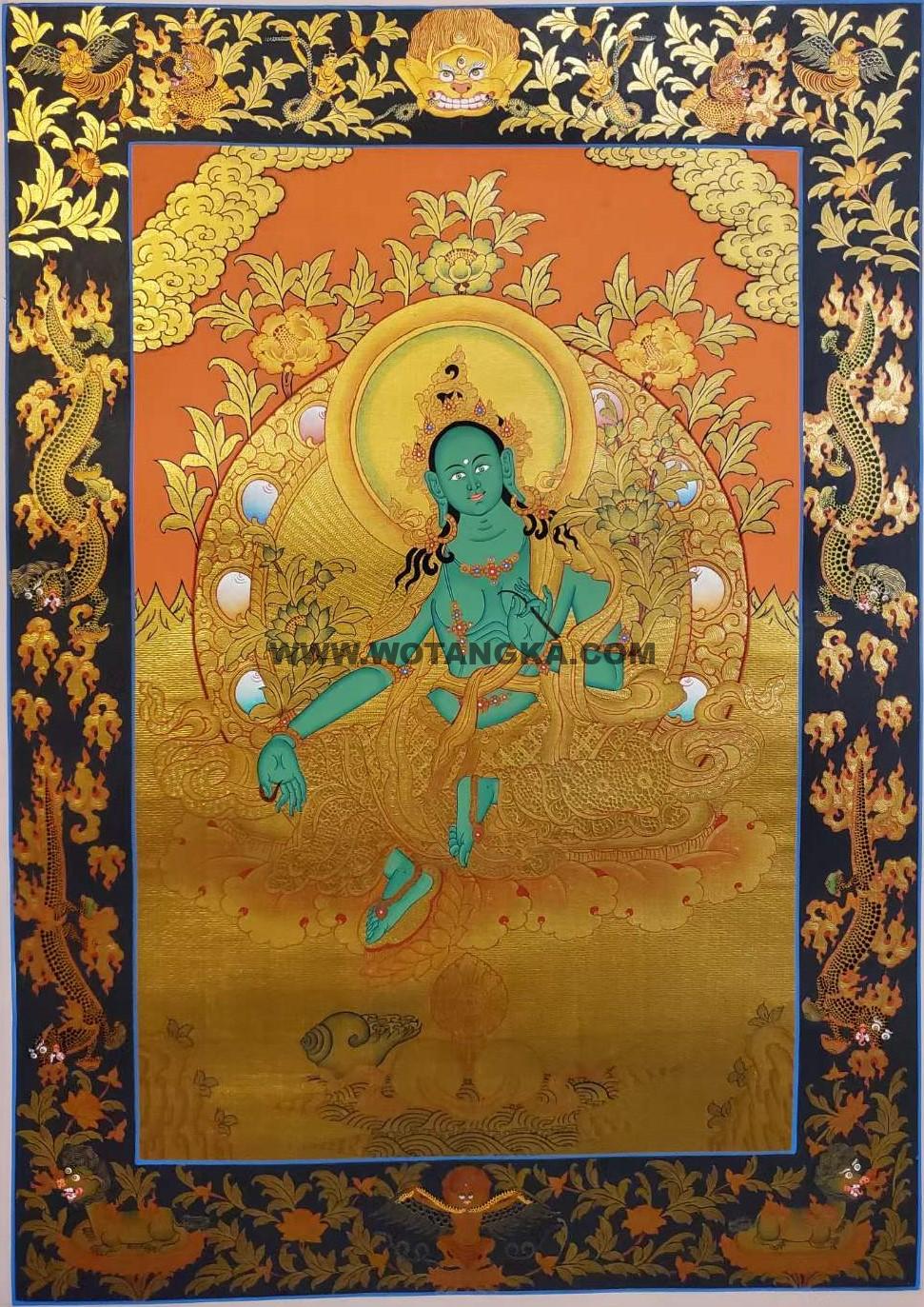 编号155-690604：黄金唐卡-绿度母（60*45CM左右）