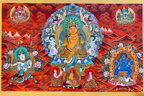 编号157-153735：红金唐卡-五方财神（70*100CM左右）