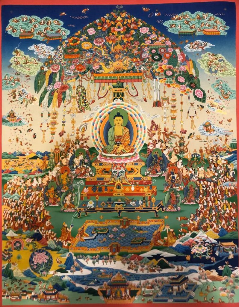 编号157-184243：彩绘唐卡-阿弥陀佛·极乐净土（150*100CM左右）