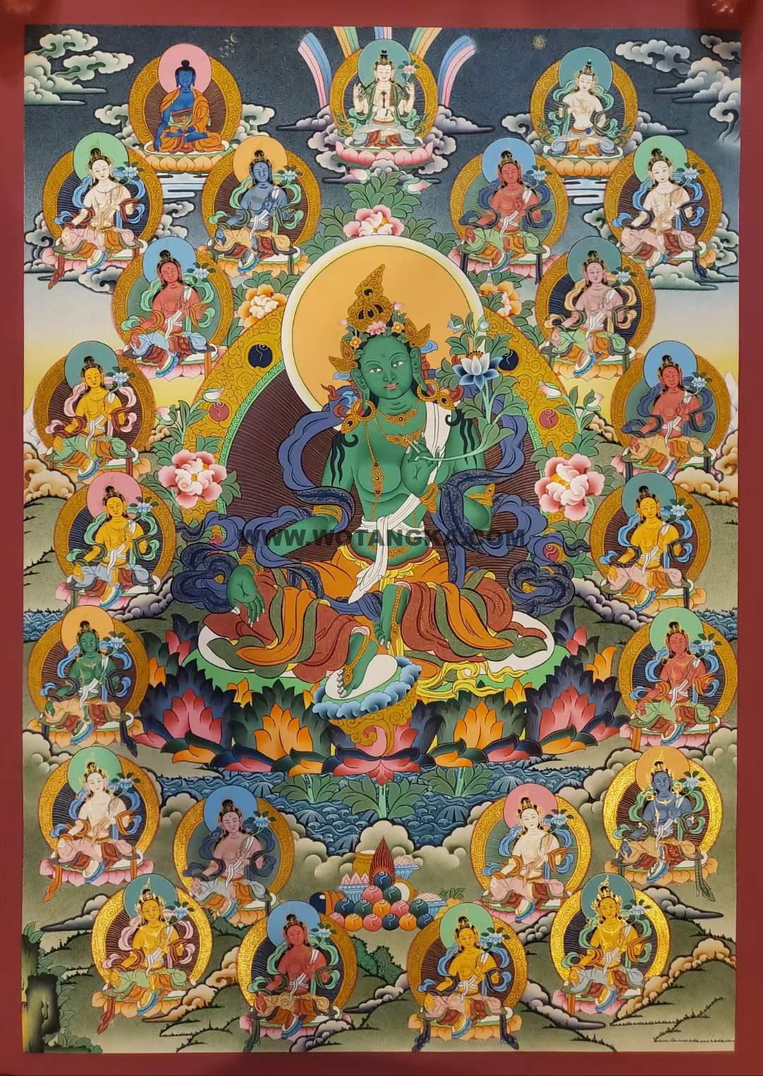 编号157-201122:彩绘唐卡-二十一度母(70*50CM左右)