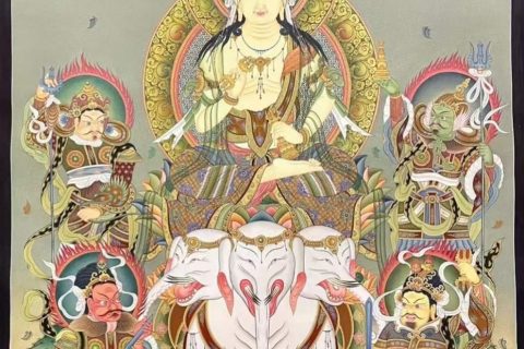 编号157-205705：彩绘唐卡-普贤菩萨（80*50CM左右）