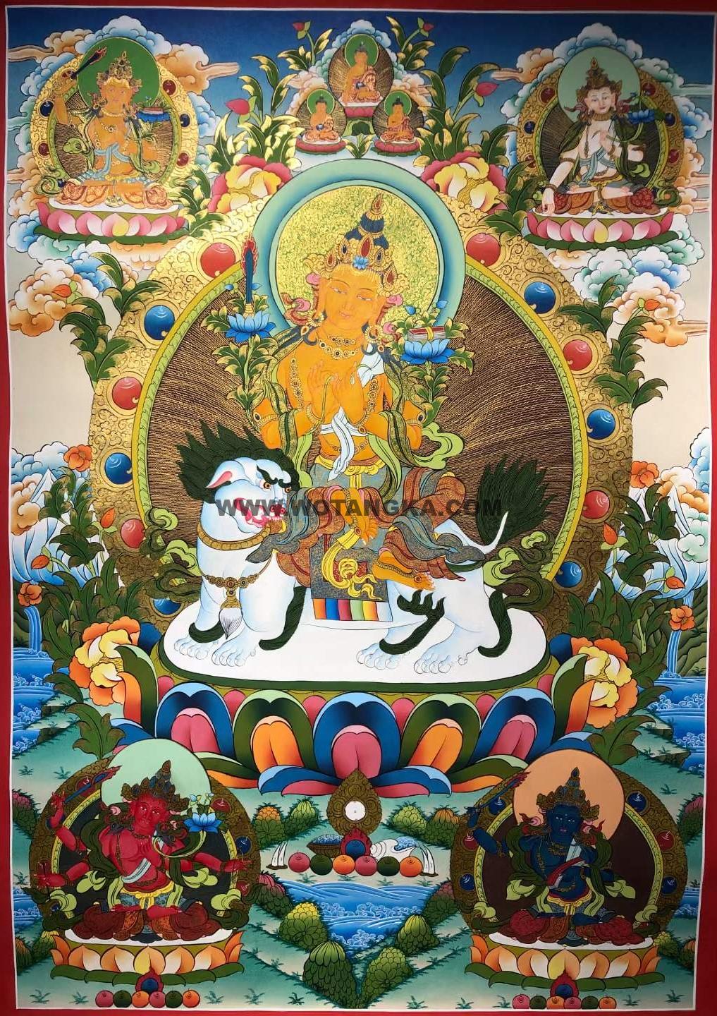 编号157-207587：彩绘唐卡-文殊菩萨·五部文殊（100*70CM左右）