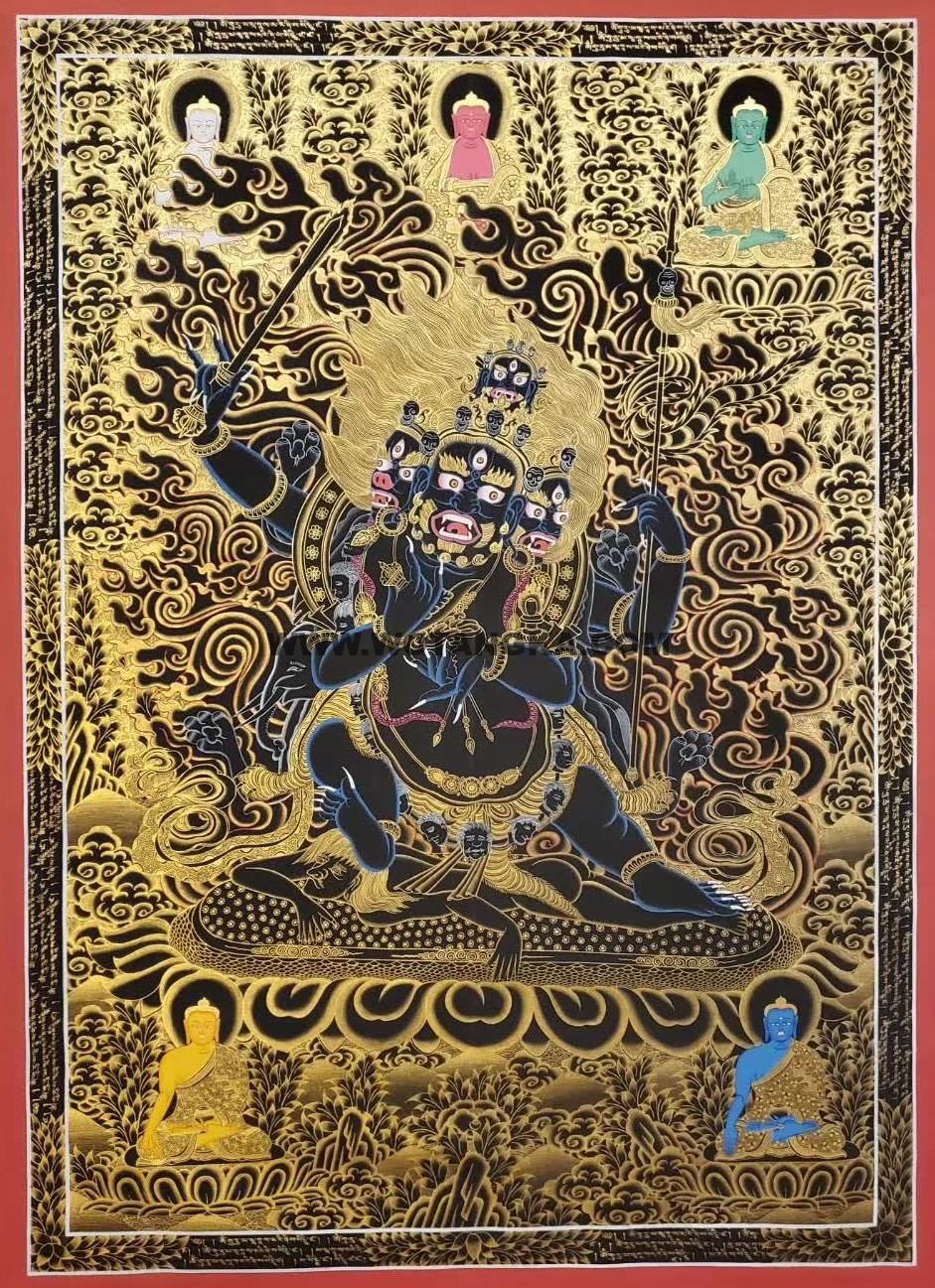 编号157-265656:黑金唐卡-四面四臂玛哈嘎拉(65*40CM左右)