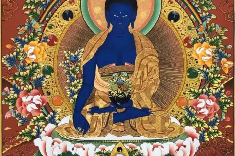 编号157-270674：红金唐卡-药师佛（75*55CM左右）