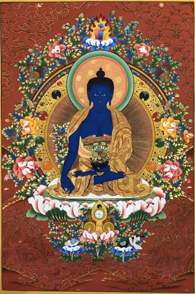 编号157-270674：红金唐卡-药师佛（75*55CM左右）