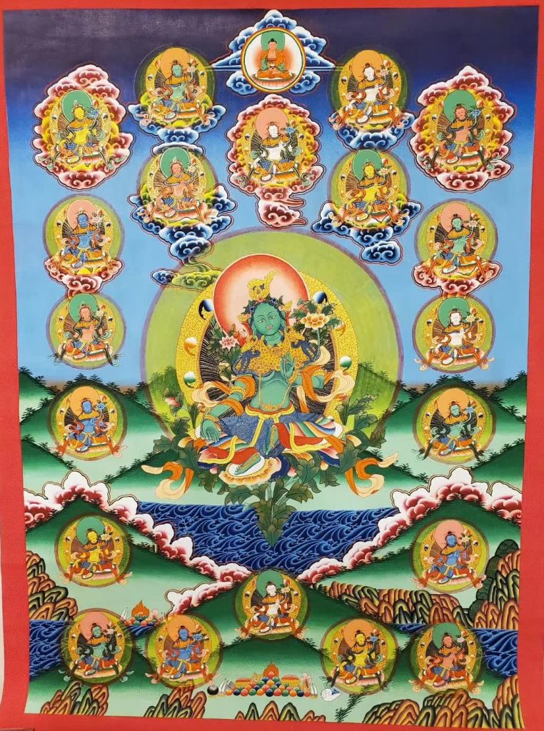 编号157-335185：彩绘唐卡-二十一度母（75*55CM左右）