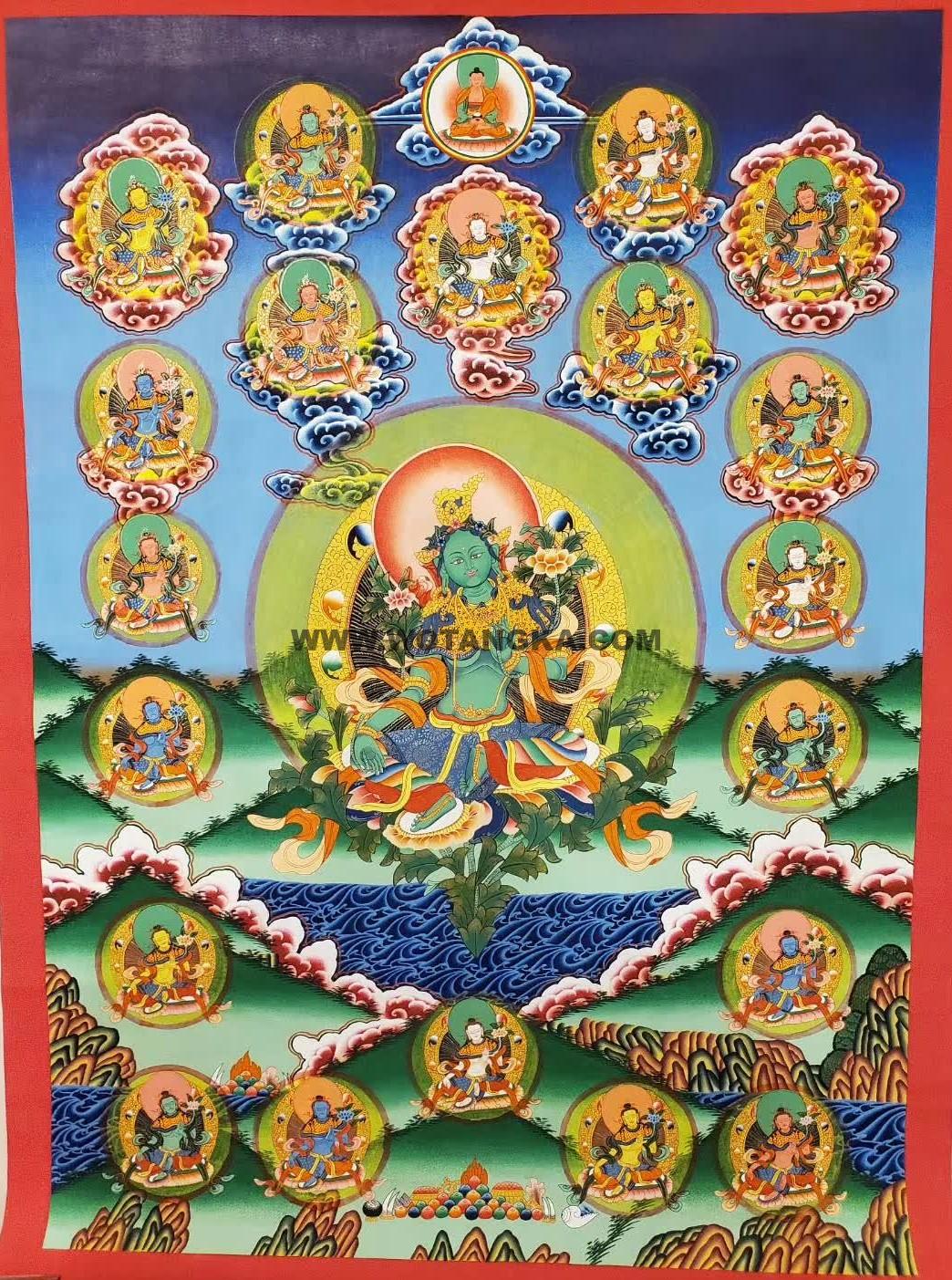 编号157-335185:彩绘唐卡-二十一度母(75*55CM左右)