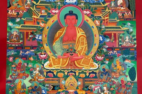 编号157-408634：彩绘唐卡-阿弥陀佛·极乐世界（120*90CM左右）