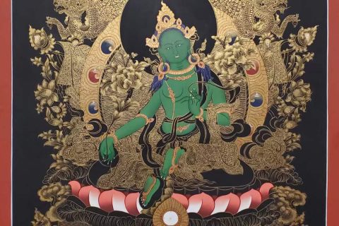 编号157-444542：黑金唐卡-绿度母（75*55CM左右）