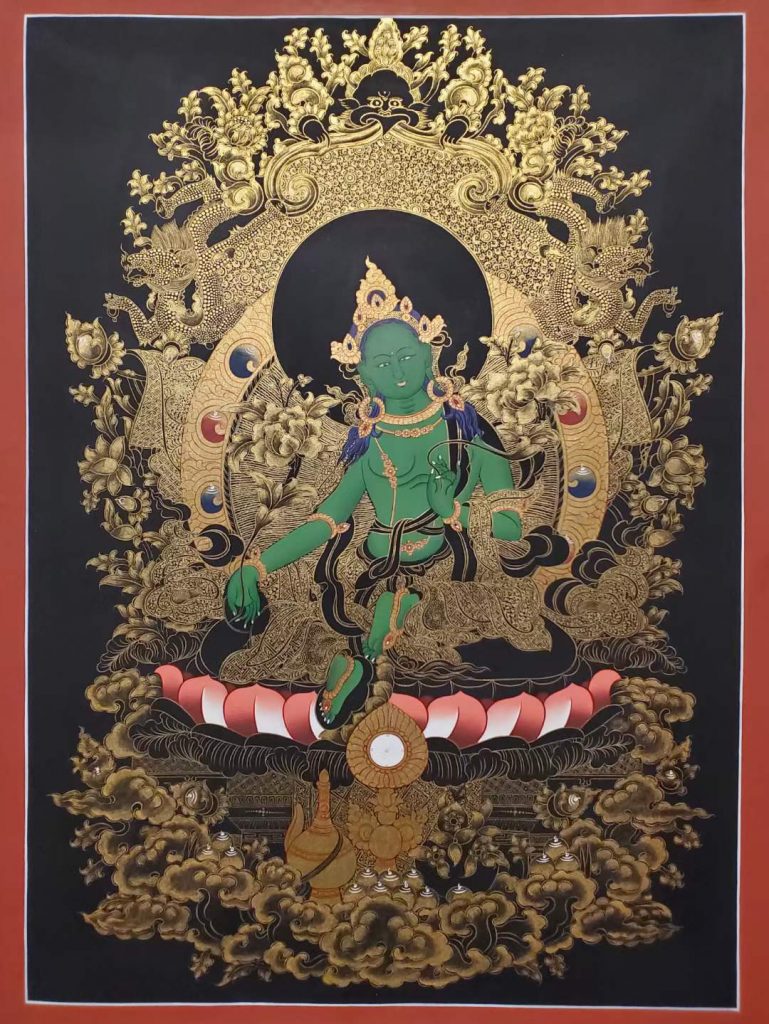 编号157-444542：黑金唐卡-绿度母（75*55CM左右）