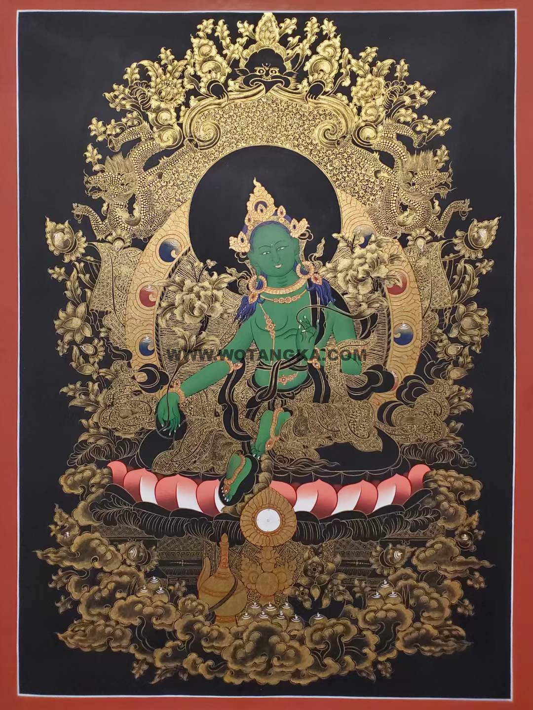 编号157-444542:黑金唐卡-绿度母(75*55CM左右)