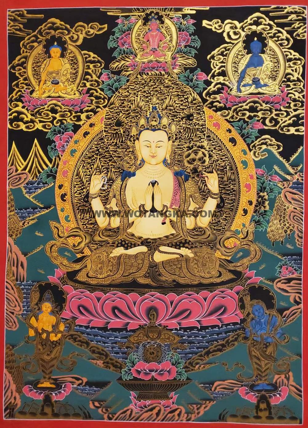 编号157-473629：黑金唐卡-四臂观音（65*40CM左右）