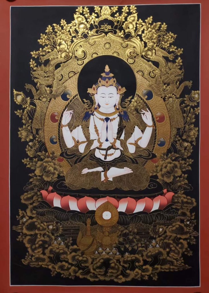 编号157-474921：黑金唐卡-四臂观音（75*55CM左右）