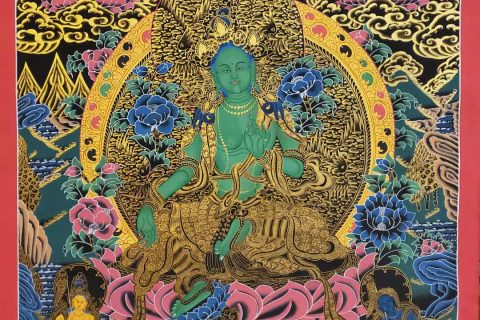 编号157-478840：黑金唐卡-绿度母（65*40CM左右）