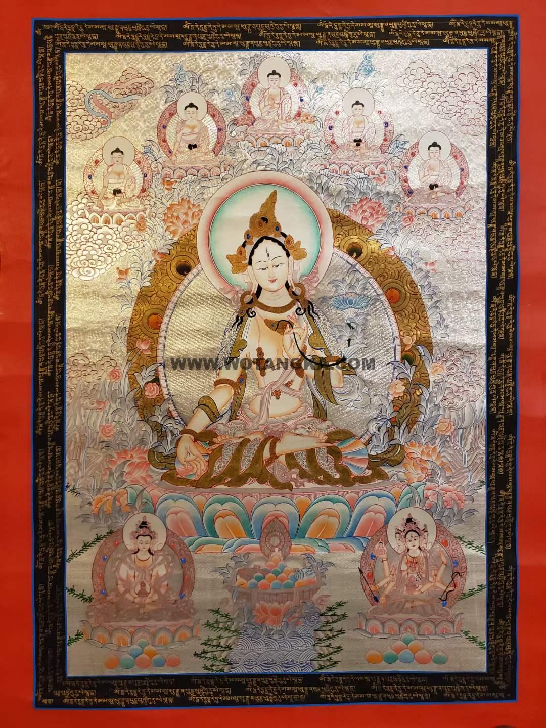 编号157-504748：白银唐卡-白度母·长寿三尊（85*60CM左右）