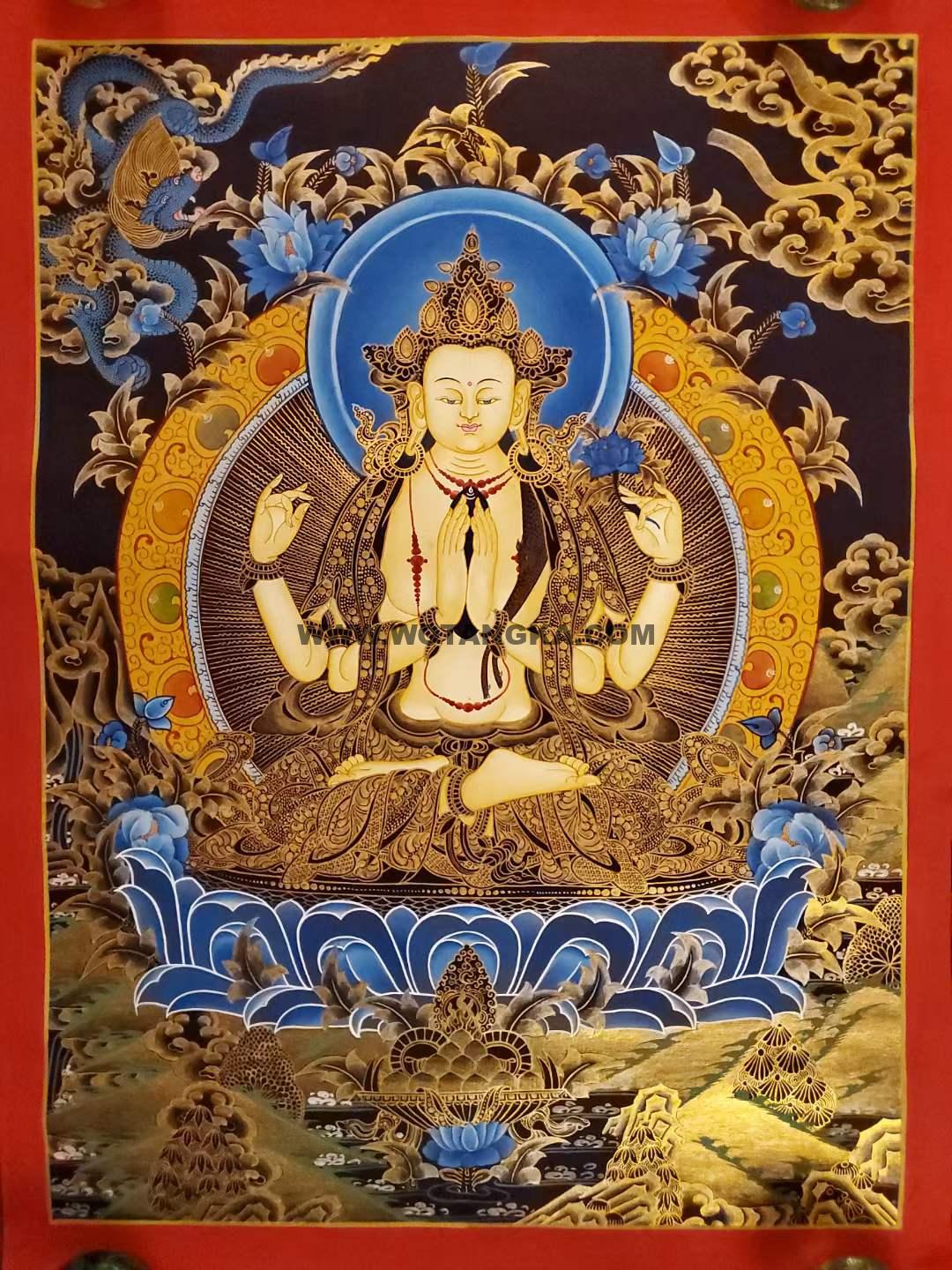 编号157-508476：黑金唐卡-四臂观音（45*35CM左右）