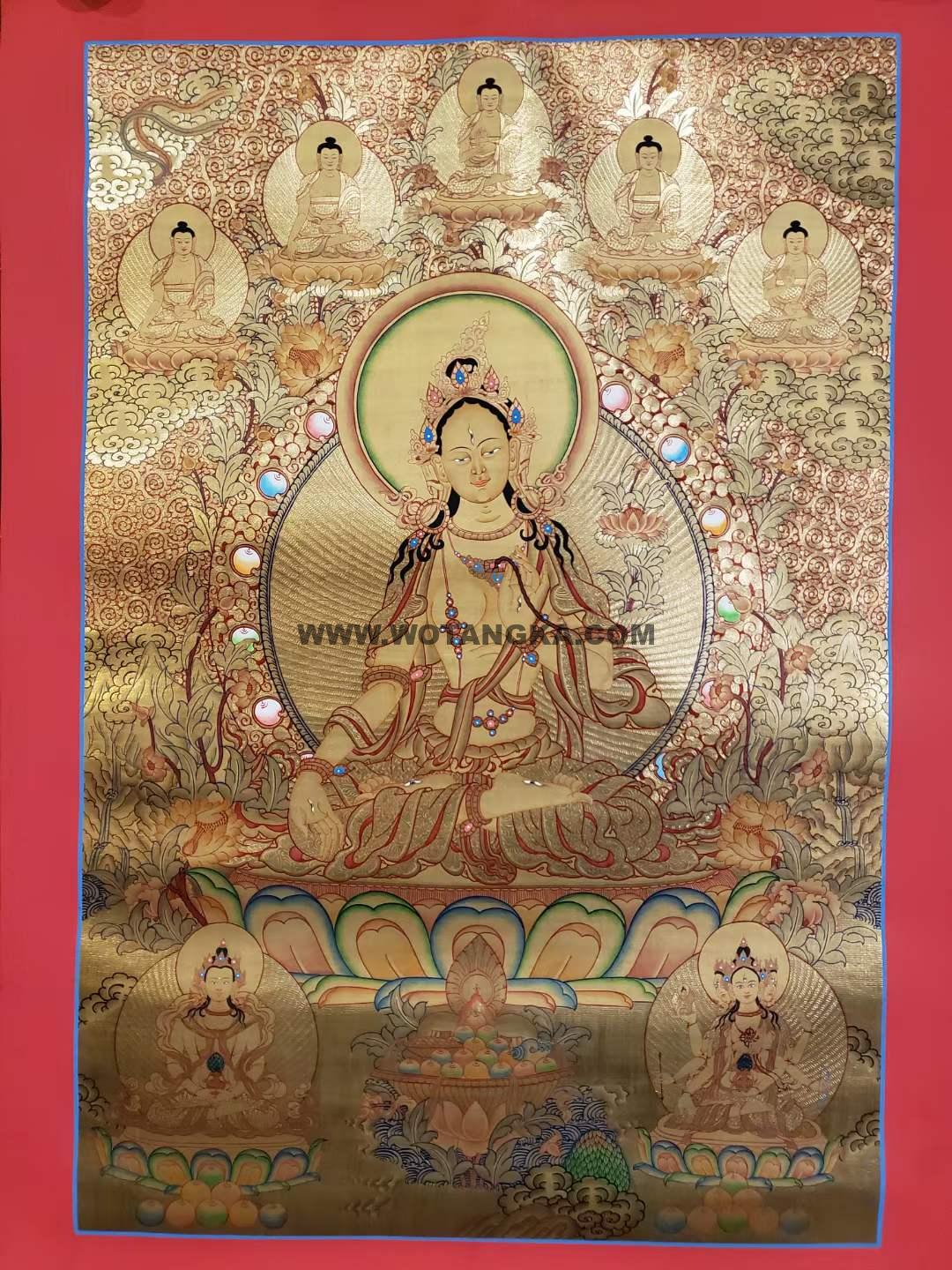 编号157-532826：黄金唐卡-白度母·长寿三尊（85*60CM左右）