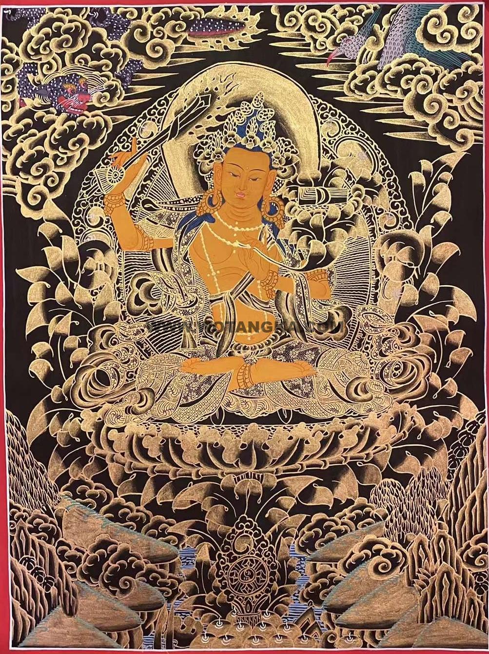 编号157-715378：黑金唐卡-文殊菩萨（25*20CM左右）