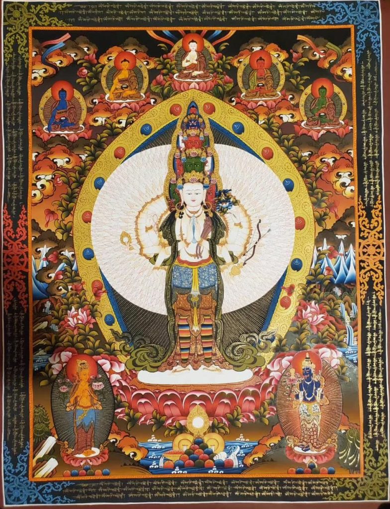 编号157-820227：彩绘唐卡-千手观音·三怙主（100*70CM左右）