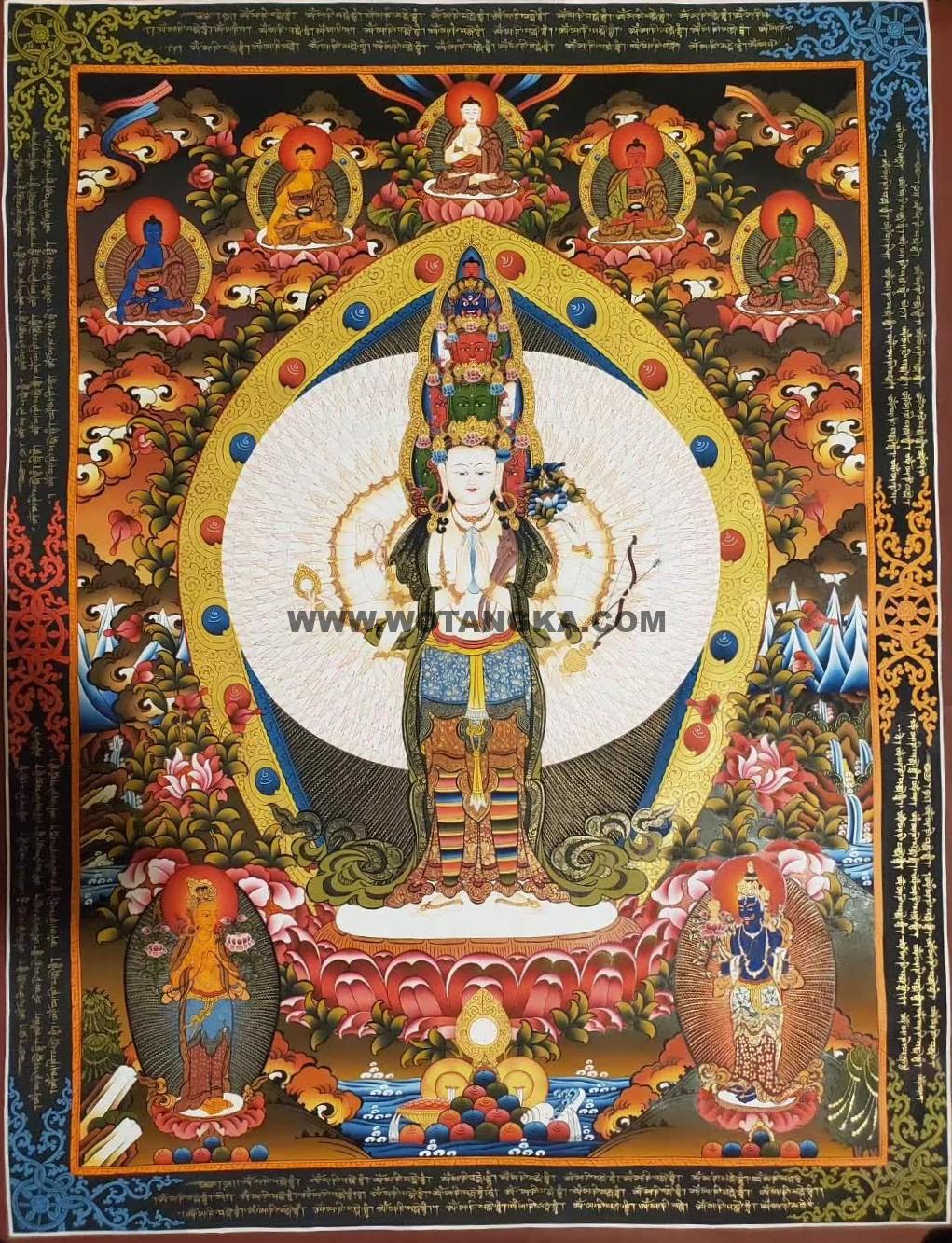 编号157-820227:彩绘唐卡-千手观音·三怙主(100*70CM左右)