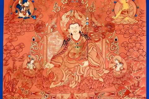 编号157-898642：红金唐卡-莲花生大士·莲师八相（110*75CM左右）