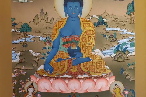 编号157-912240：彩绘唐卡-药师佛（75*55CM左右）