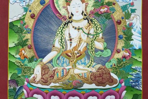 编号157-915324：彩绘唐卡-白度母·长寿三尊（75*50CM左右）